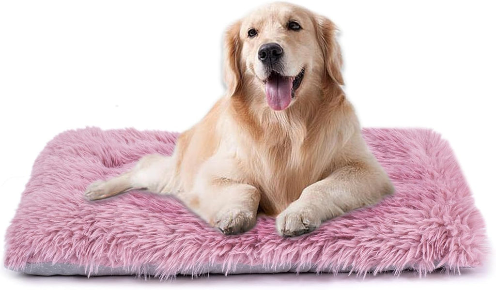 Machine Washable Dog Bed, Deluxe Plush Dog Crate Pad and Cat Bed, Anti-Slip Bottom Kennel Pad Mat, Fuzzy Pet Beds for Large, Medium, Small Dogs Breeds (Pink Mauve, 36.0"L x 24.0"W x 3.0"Th x 1 Pack)