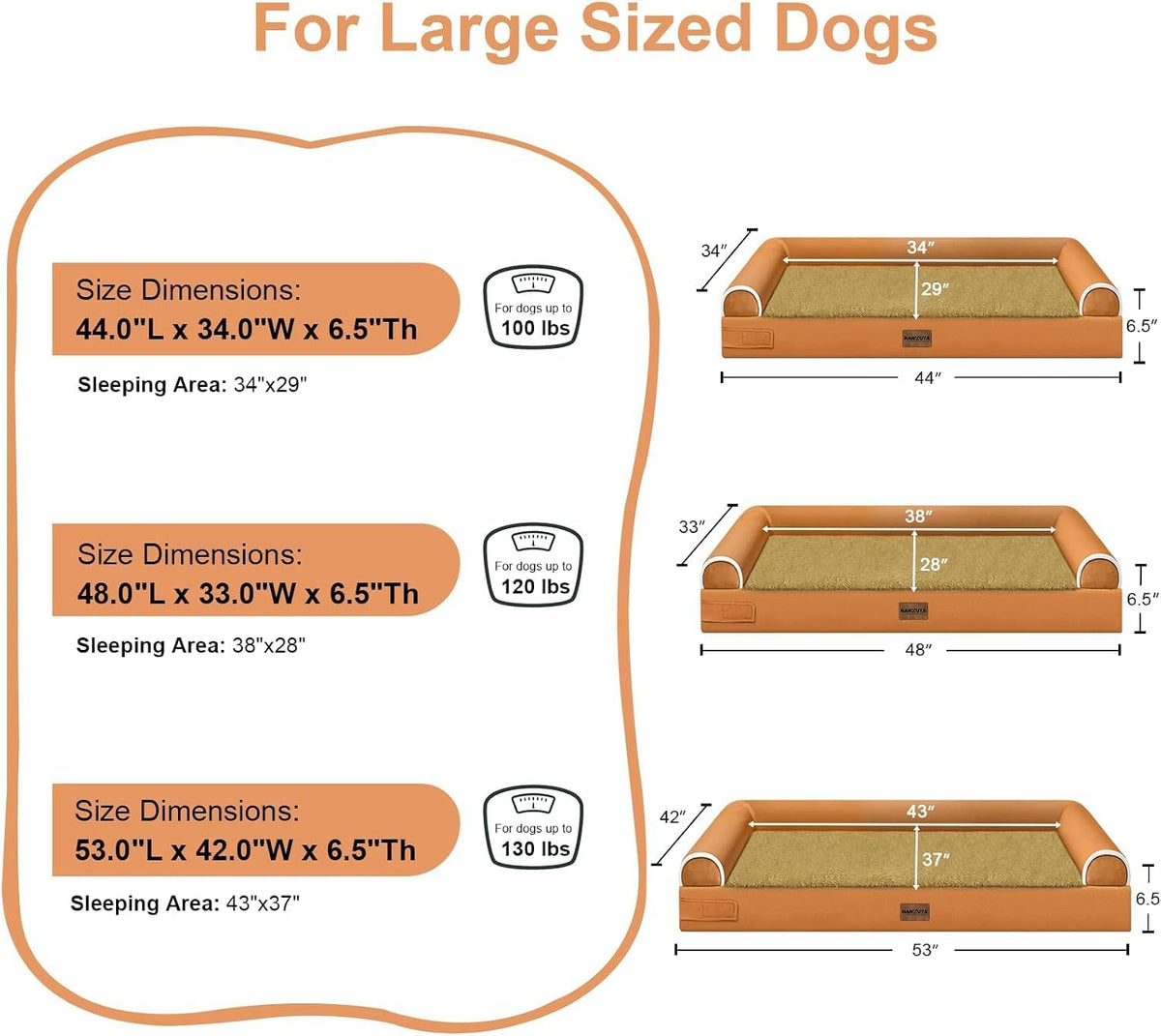 NANUYA Orthopedic Dog Bed for Jumbo Dogs, 53 x 42 Inch, Orange