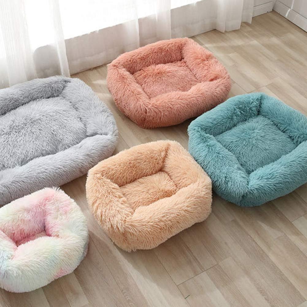 La La Pet® Donut Dog Cat Bed Cozy Cave Pet Bed Burrow Dog Bed Calming Cuddler Self-Warming Pet Bed Soft Plush Pet Cushion Improved Sleep for Cats Small Medium Dogs Rainbow S