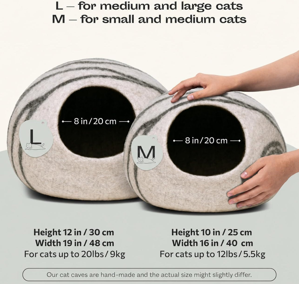 MEOWFIA Cat Cave - New Zealand Wool Bed for Indoor Cats (Light Gray)