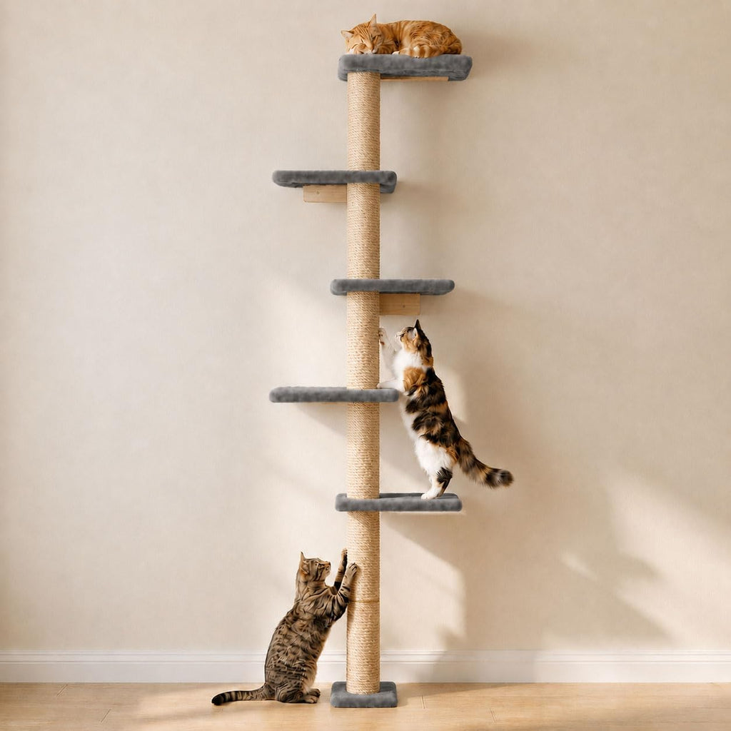80-Inch Wall-Mounted Cat Tree with Scratching Post & 5 Perches