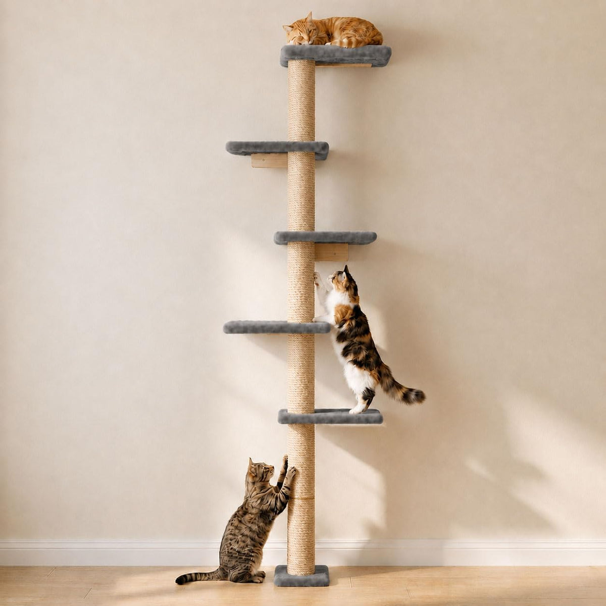80-Inch Wall-Mounted Cat Tree with Scratching Post & 5 Perches