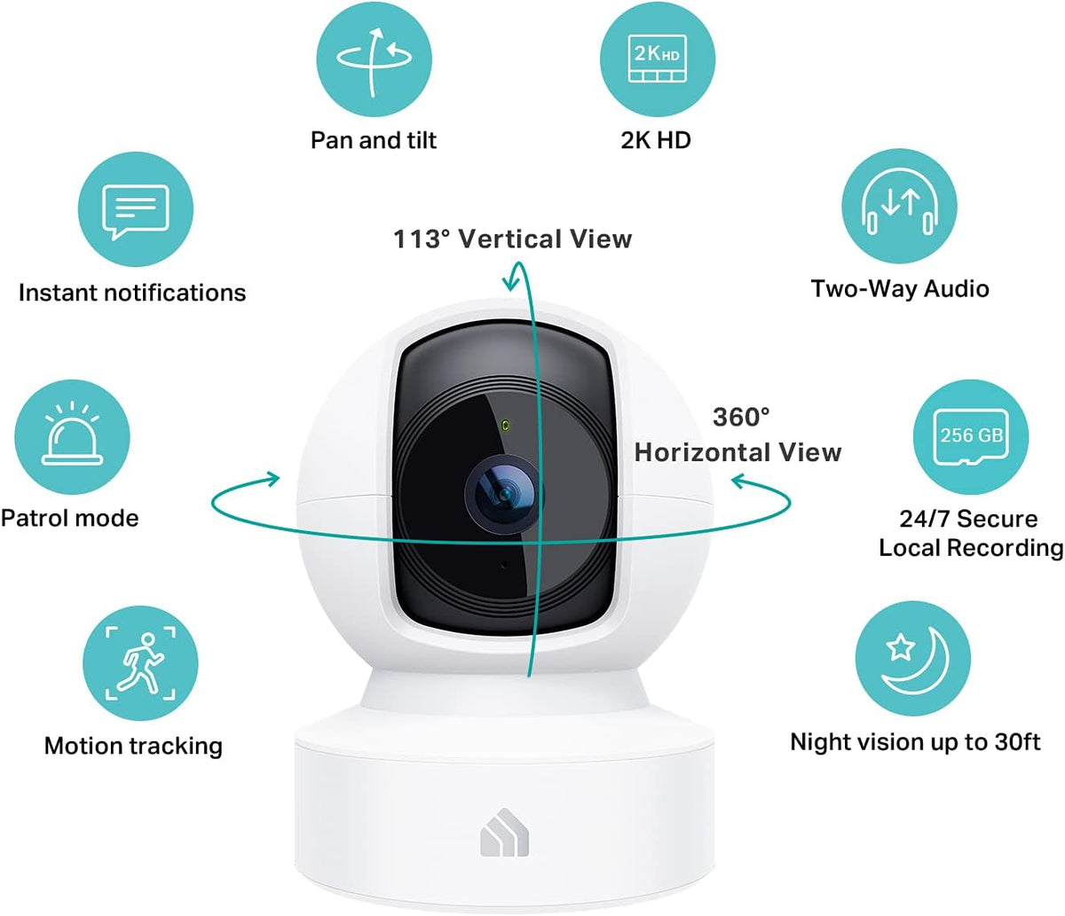 Kasa 2K+ Indoor Pan/Tilt Wired Security Camera, Baby & Pet Monitor, KC410S