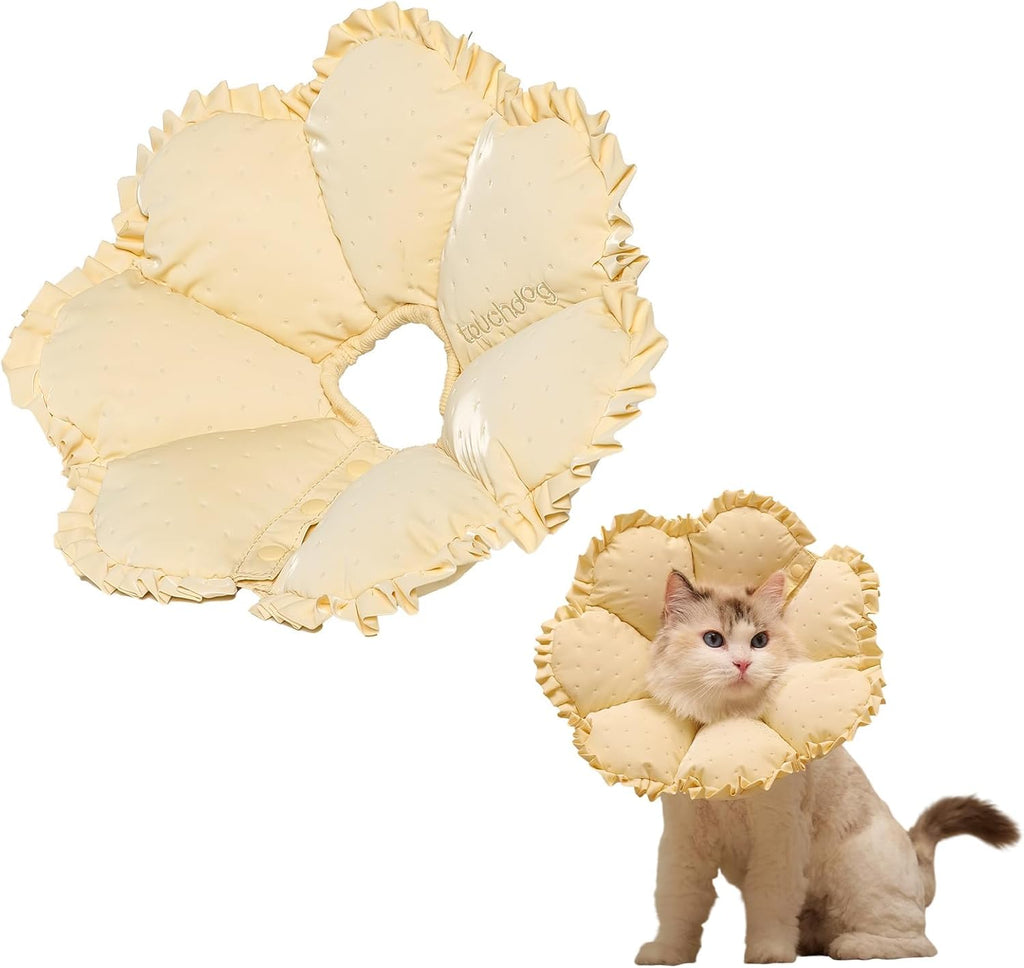 Touchdog Soft Cat Cone Collar, Waterproof Recovery Collar for Cats After Surgery, Lightweight Elizabethan Collar for Kittens, Small to Large (Yellow, S)