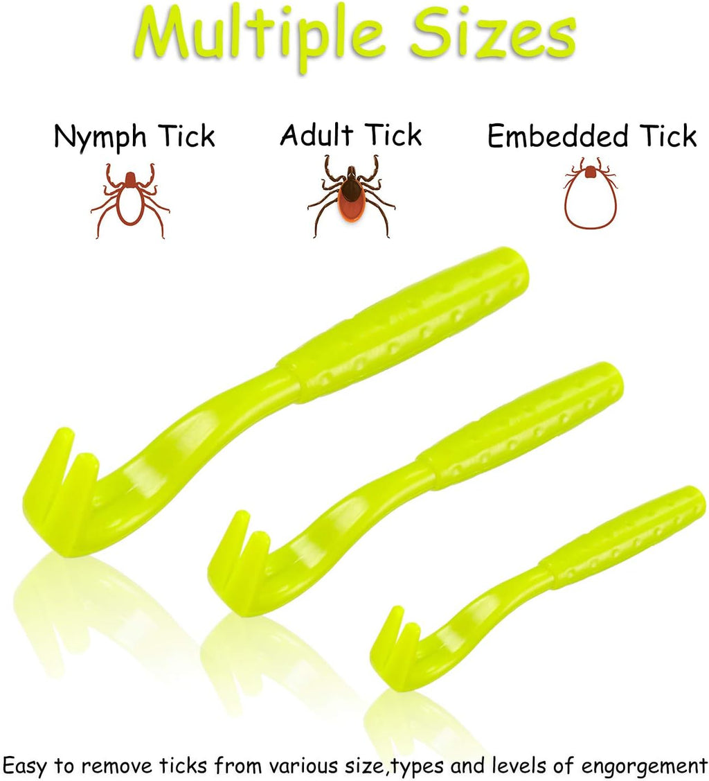 Boao 7 Pcs Tick Removal Tool Kit, Include 3 Plastic Removers, 3 Stainless Steel Tweezers with Comb for Dog and Cats(Fluorescent Green)