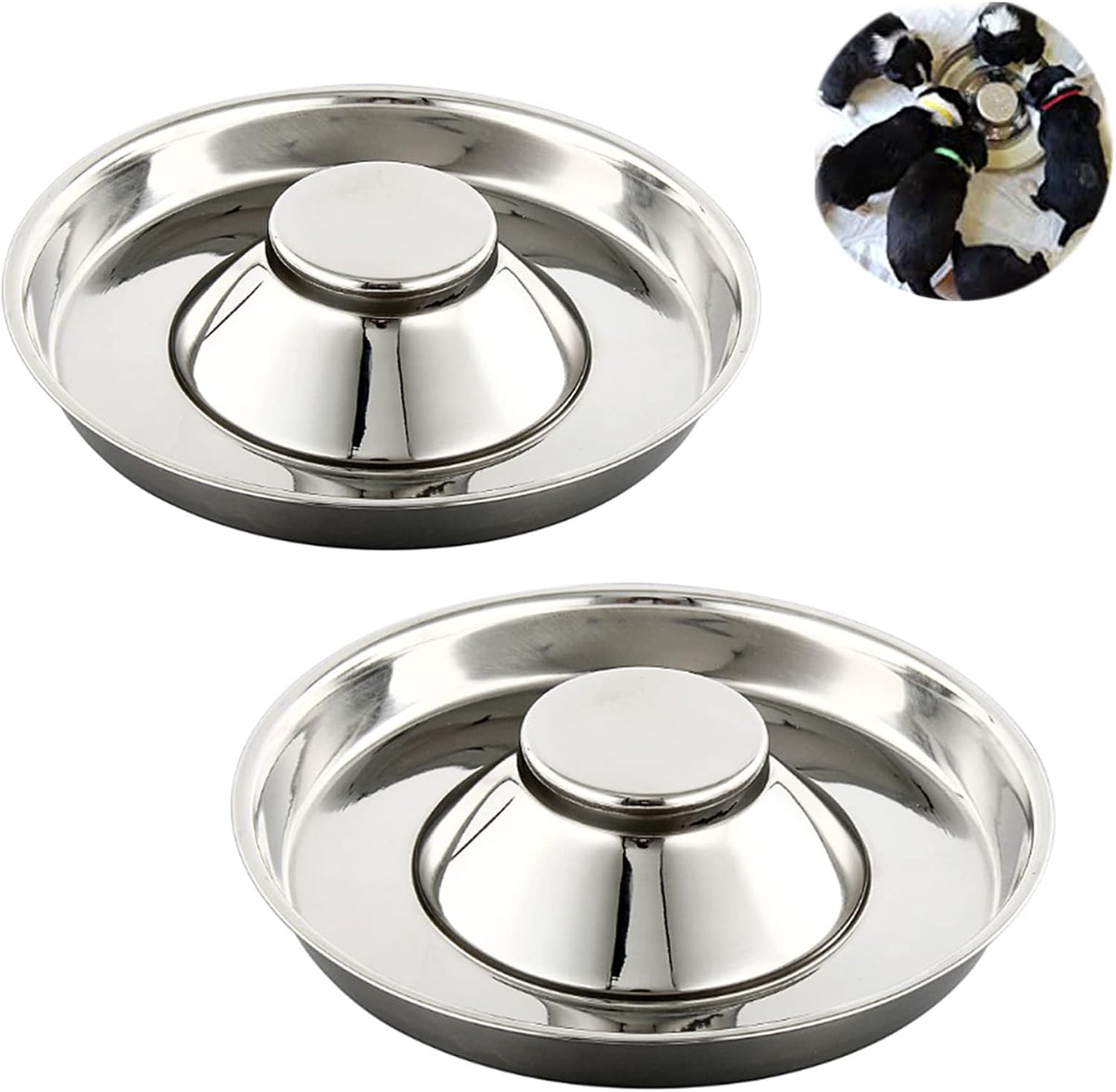 YUDANSI Stainless Steel Puppy Weaning Bowls,Cat Bowls for Food Water,Multiple Puppies Feeder Whelping Dishes,Litter Feeding Station Pans for Small Dogs Cats Eating at Same Time-Small Medium Large Size