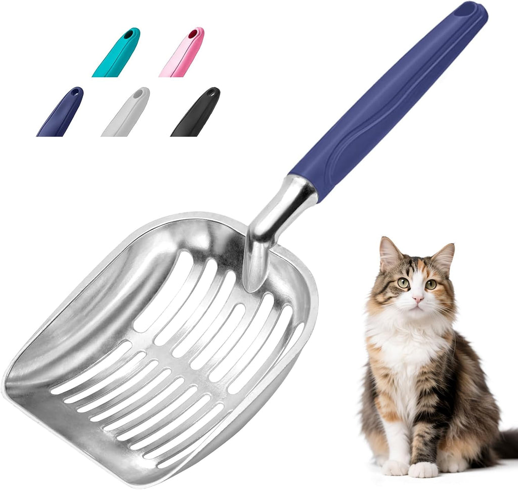 Showvigor Cat Litter Scoop, Metal Cat Scooper, Plastic Handle Scoop, Sifting Shovel – Heavy Duty Aluminum Alloy Litter Box Scoop with Deep Mesh, Design for Easy Waste Removal and Cleaning(Deep Blue)