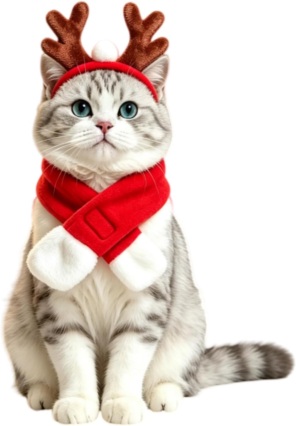 NAMSAN Pet Reindeer Costume for Cats Small Dogs Rabbits, Christmas Cat Antler Headband with Red Scarf, Small Dog Santa Deer Antler Outfit for Christmas New Year Party Cosplay Statue Decoration