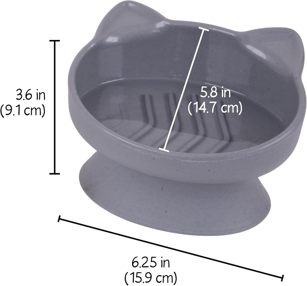 Kitty City Elevated Slow Feeder Cat Bowls (Set of 2), Whisker-Friendly Raised Cat Food Dishes with Ridges, Helps Reduce Fast Eating & Digestion Issues, Dishwasher Safe, 10.8 oz – White & Gray