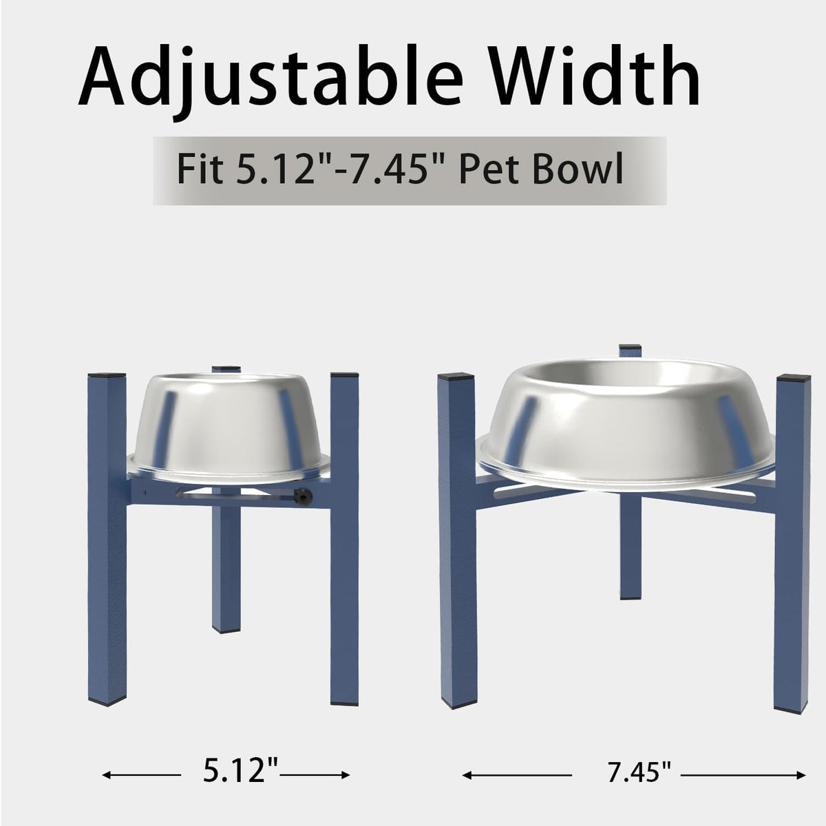 Elevated Cat Bowl Stand Good for Senior Cats Digestion Arthritis Relief - Adjustable Metal Feeder Riser, Fits 5.1-7.45” Round Bowls (No Bowls)（Blue）