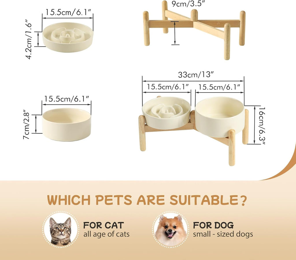 Havniva Elevated Slow Feeder Dog Bowls, 6.1 in Ceramic Slow Feeder Bowl Set