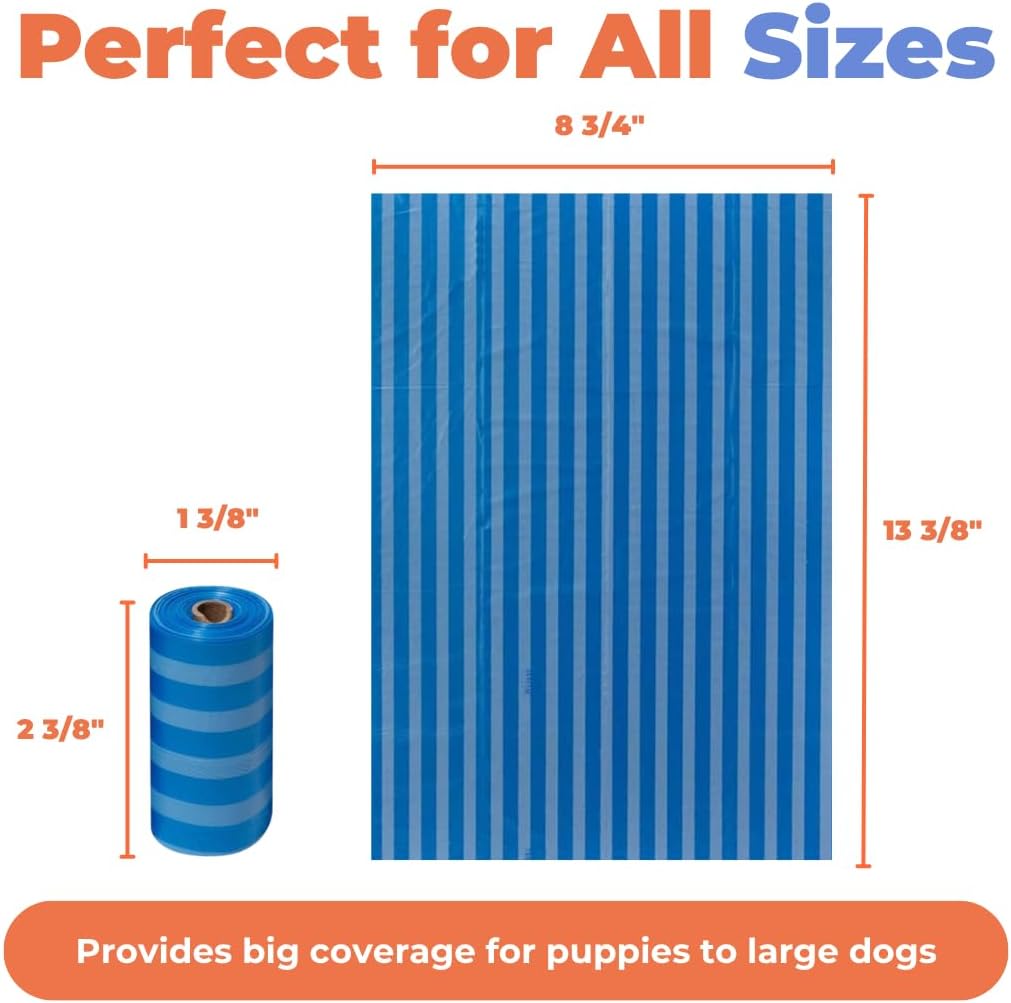 Best Pet Supplies Poop Bags for Dogs - Blue Strips, 240 Count | Scented, Leak-proof, Easy-Tear perforations, 15 Thick Bags per roll, Outdoor Walking & Travel, Fits Standard Holders