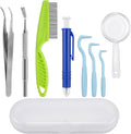 8 Pieces Green Stainless Steel Tick Removal Kit,Flea Comb, Tick Tweezers,Dog Grooming Kit,Painless Physical Parasite Removal Tools for Dogs Cats Indoor Outdoor Hiking Camping Daily Pet Care