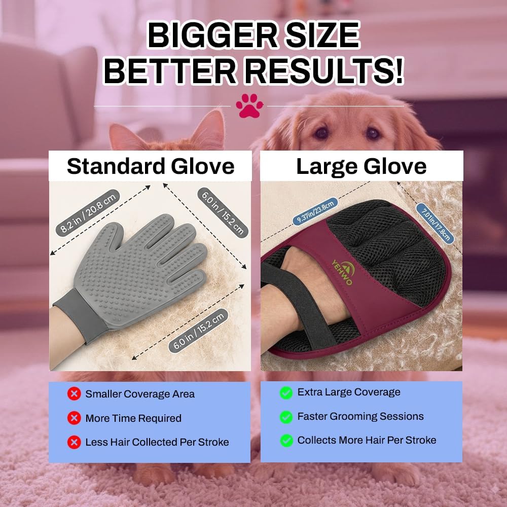 Pet Hair Remover Glove for Dogs & Cats - Reusable Double-Sided Electrostatic Grooming Mitt for Couch, Car Seats, Furniture, & Clothing - Washable Fur & Lint Removal Tool (1 Pack) Burgundy
