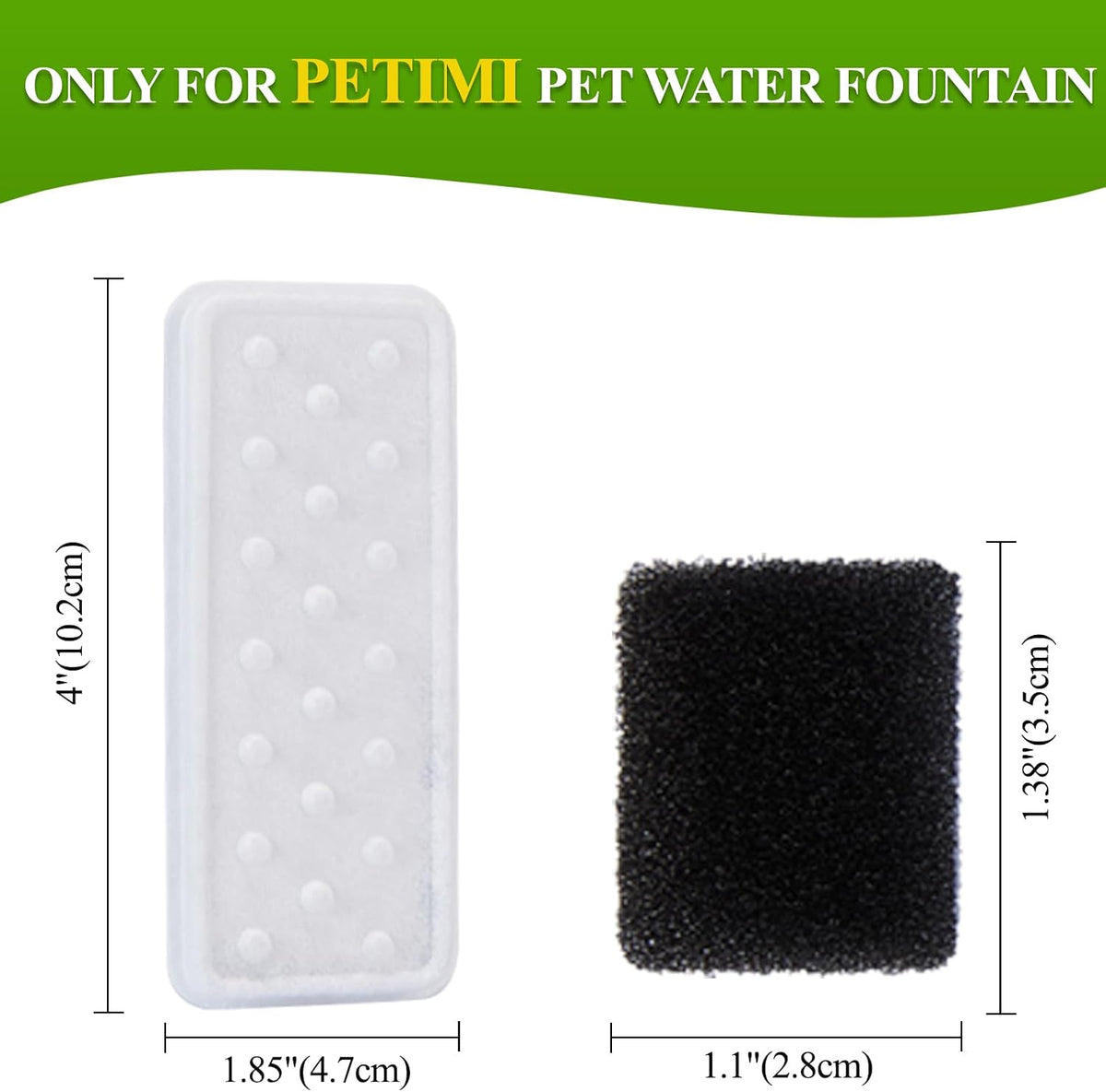 PETIMI Accessories Set (Replacement Filter & Water Pump Sponge) for Pet Water Fountain- 6 pcs Packed Filters and 6 pcs Packed Sponges, Fits PETIMI 2 Gallons and 3 Gallons Pet Fountain Series