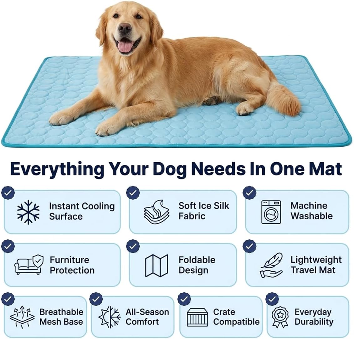 Muddy Mat® Cooling Mat for Dogs – 27" x 39" Ice Silk Dog Cooling Mat | Self-Cooling, Non-Toxic | Indoor & Outdoor, Crate, Car | Machine Washable, Blue