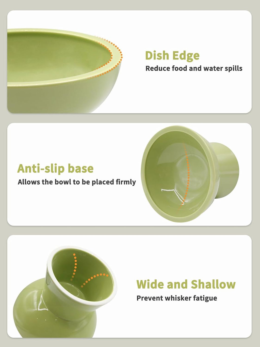 LoeJan Elevated Food and Water Bowls Set, Extra Wide and Raised Ceramic Feeder, Anti-Vomit Whisker-Free Pressure Cat Bowl for Kittens to Adult Cats, Small Dogs (Green, Water Bowl)