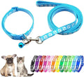 Light Blue XSmall Dog Collar and Leash Set, Puppy Leash and Collar Pawprint Adjustable Kitten Collar with Bell for Tiny Little XXS XS Extra Small Breed Pets Dogs Cats Girls Boys