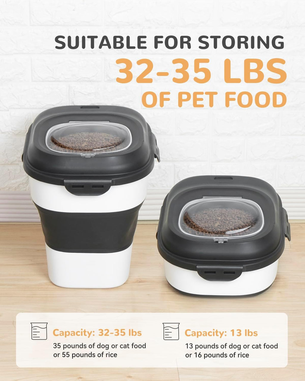 30-35 Lbs Dog Food Storage Container Collapsible Dog Food Container | Large Pet Food Storage with Airtight Lids,Wheels,Scoop and 2Pcs Food Storage Containers for Dog,Cat