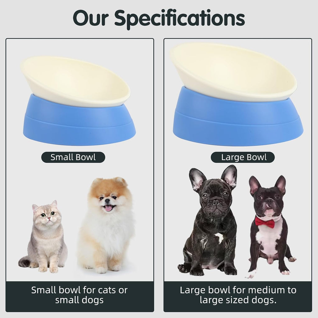 Bulldog Bowl Anti-Slip Dog Cat Dish Detachable Rubber Dog Bowl Pet Sterile Tilted Pet Feeder Slope Base (Blue, 2 Cup (Small/Medium Dog))