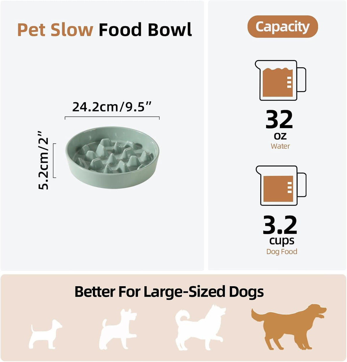 Havniva Ceramic Slow Feeder Dog Bowls, 9.5 in Slow Feeder for Large Breed