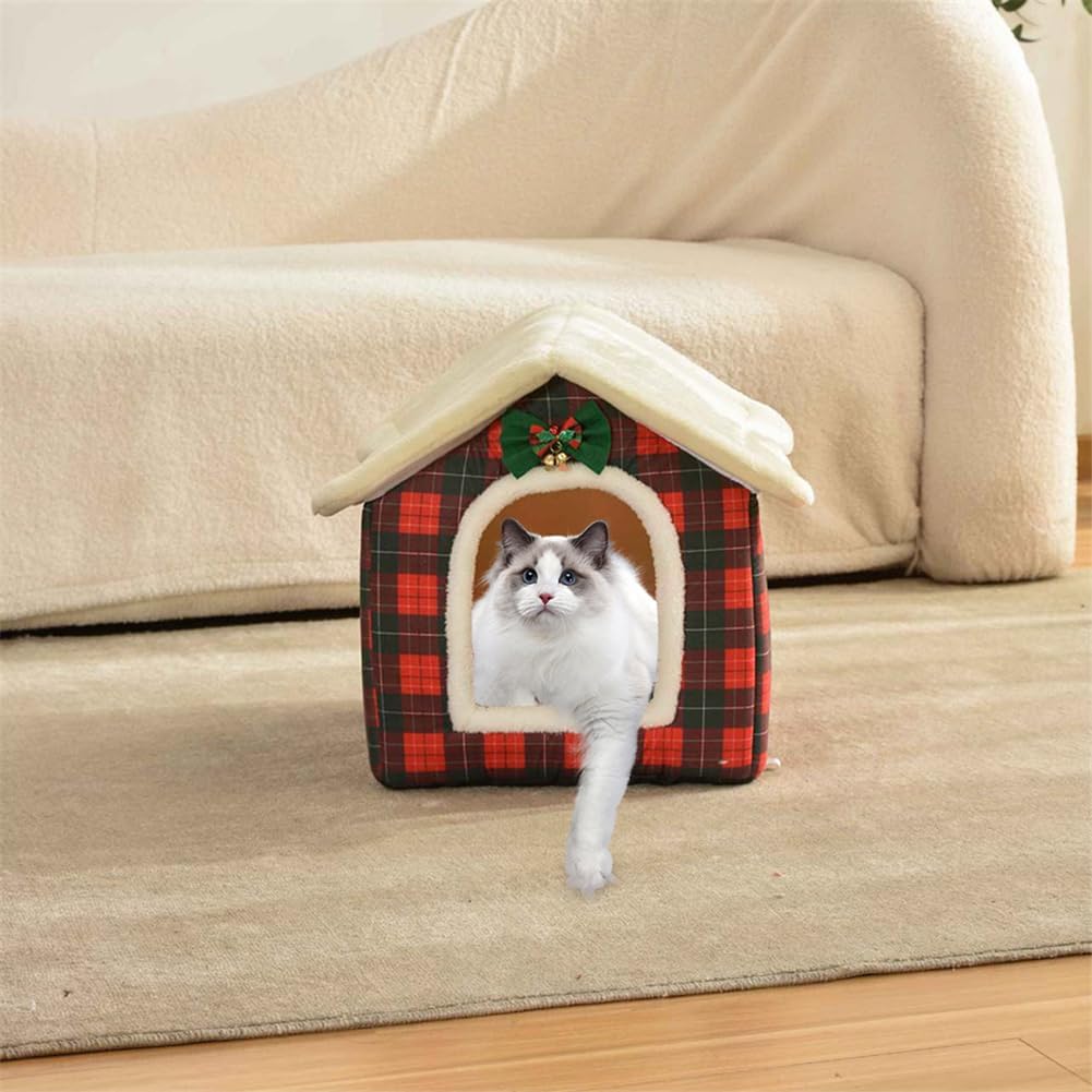 Christmas Cat Tent Cat Bed Cave(Christmas Plaid, L (20.5 X 17 X 19.7 Inch))