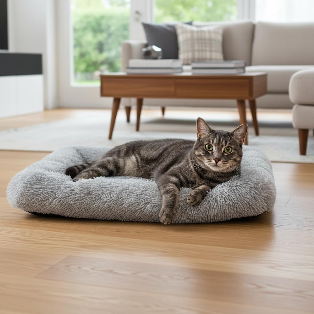 Donut Dog Bed, Cat Bed for Indoor Cats, Calming Donuts Bed for Pet, Light Gray