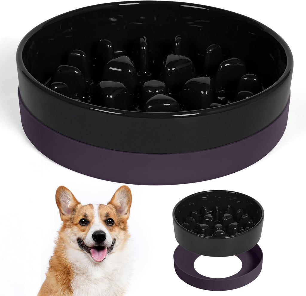 Sted Ceramic Slow Feeder Dog Bowls with Silicone Base