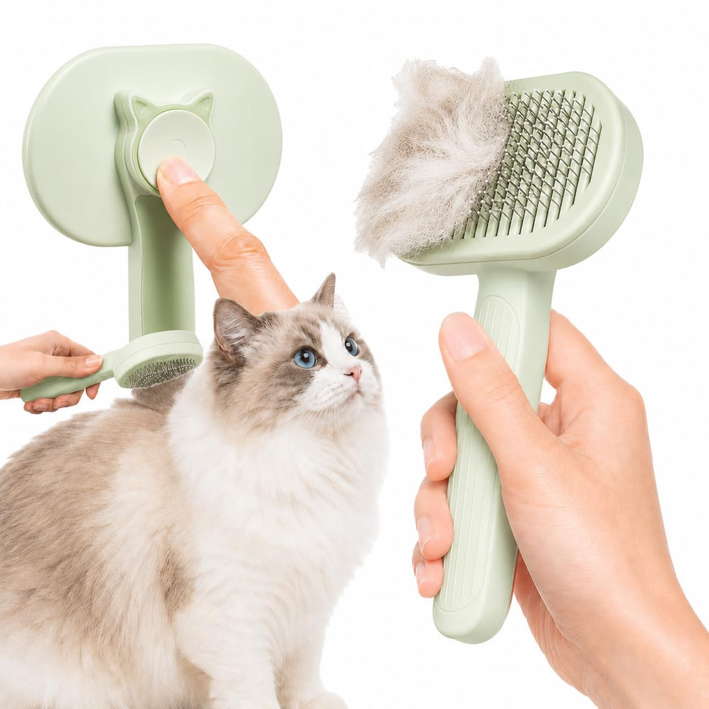Cat Shedding Brush for long haired cats, Cat Deshedding tool, Green