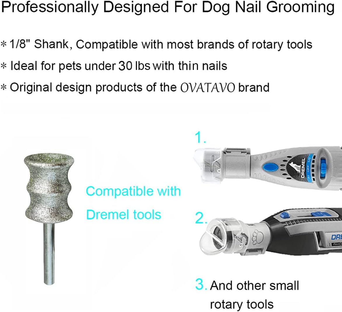 Dog Nail Grooming Tools - Dog Nail Grinder Attachment for Dremel - Diamond Rotary Nail Grinder Bits for Small Medium Dogs Cats and Animals (L)