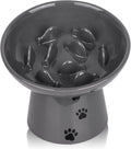 Y YHY Slow Feeder Cat Bowl, Ceramic Cat Slow Feeder Bowl, 6 Inches, Elevated, Anti Vomiting for Dry and Wet Food, Gray