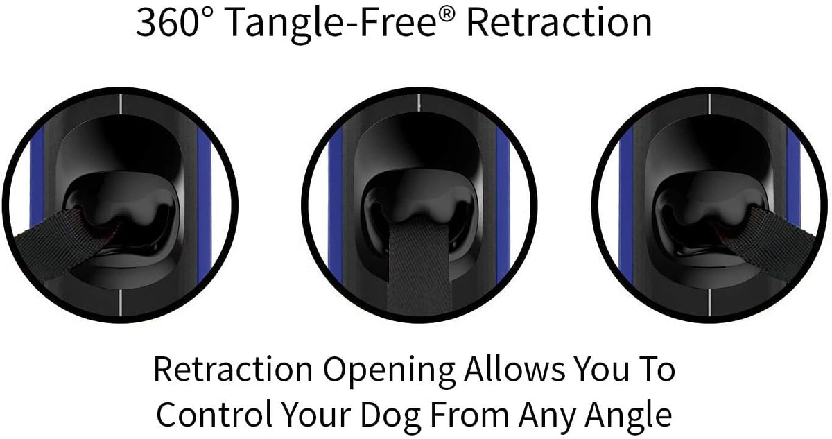 TUG Oval 360° Tangle-Free Retractable Dog Leash with Integrated Waste Bag Dispenser (Medium, Blue)