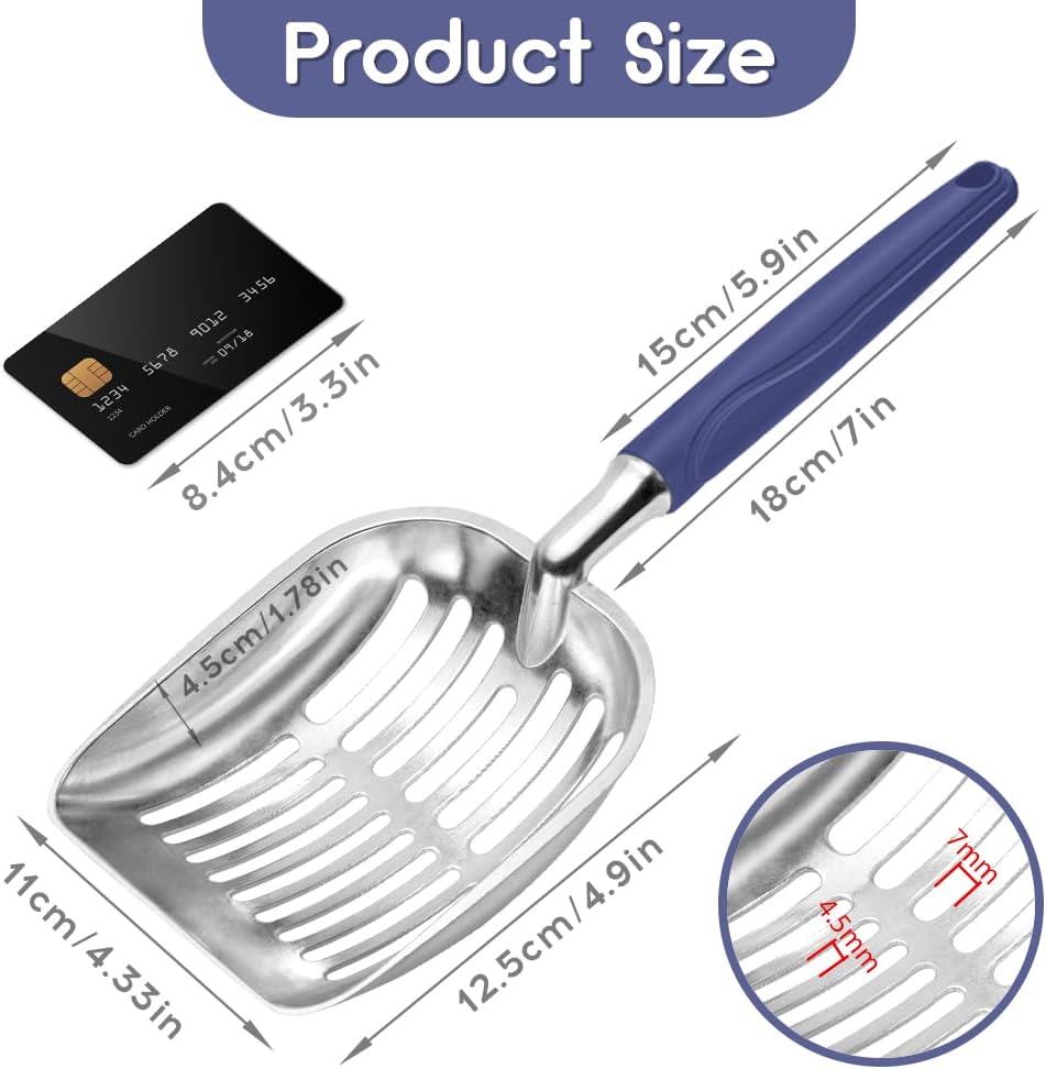 Showvigor Cat Litter Scoop, Metal Cat Scooper, Plastic Handle Scoop, Sifting Shovel – Heavy Duty Aluminum Alloy Litter Box Scoop with Deep Mesh, Design for Easy Waste Removal and Cleaning(Deep Blue)