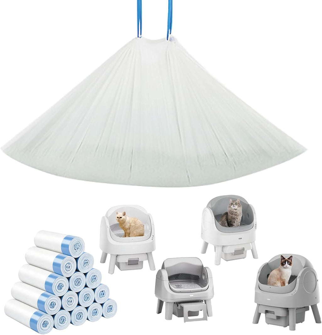 300ct Replacement Pet Pivot Litter Box Bags Compatible with Autoscooper 11 | Cost‑Effective 0.02mm Drawstring Bags, Convenient, Hygienic, Sturdy, and Durable, the Perfect Size