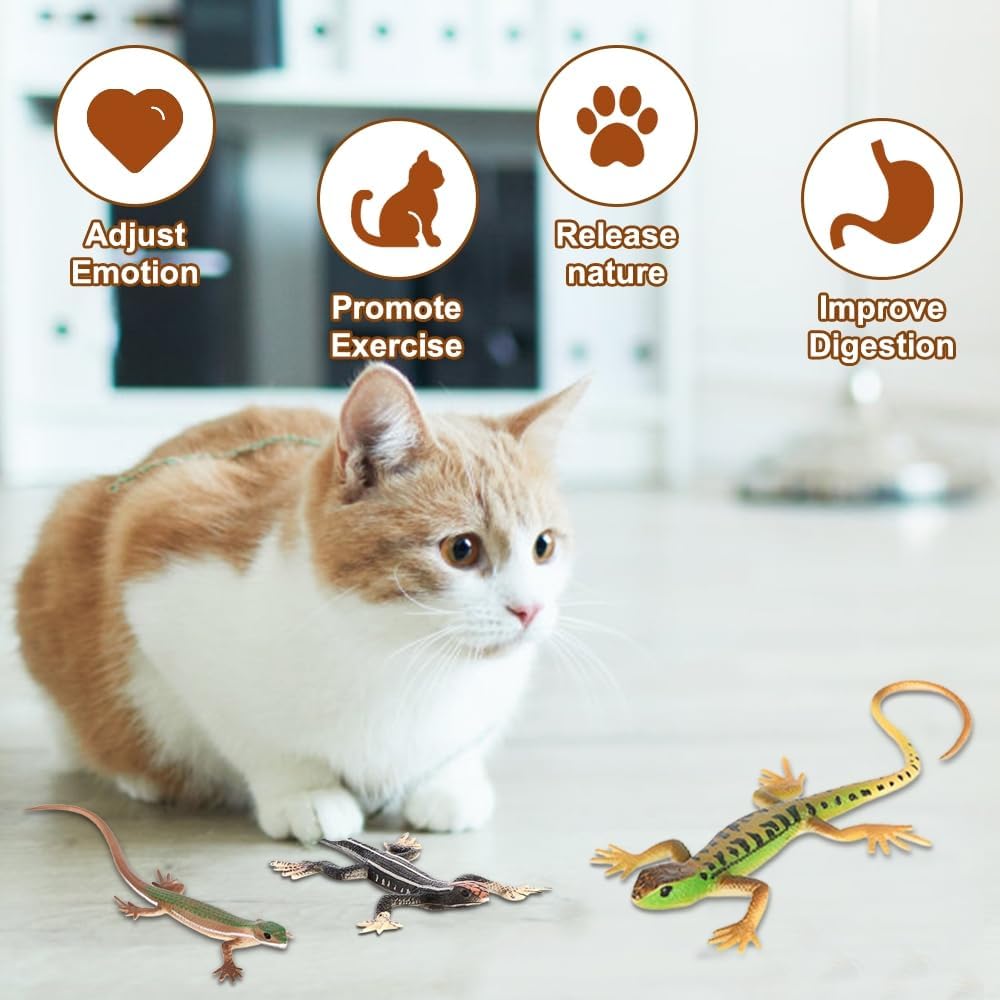 DONGKER 4 PCS Cat Lizard Toys,PVC Simulated Lizards Kitten Toys Bite Resistant for Kittens Adult Cats Over 6 Months Old Halloween Christmas