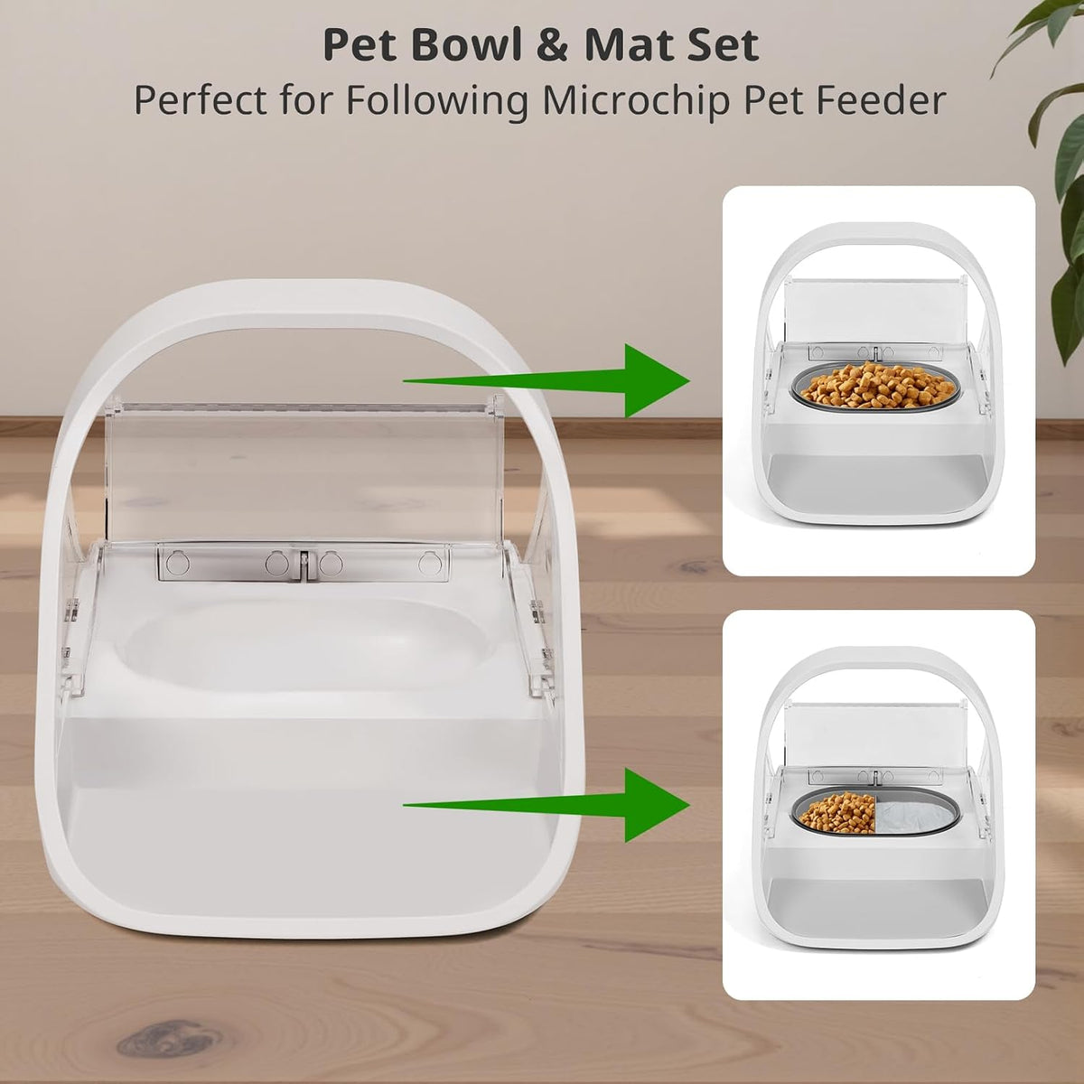 Bowl & Mat Set for Automatic Microchip Cat Pet Feeder, Sealing Ring Design for Keeping Food Fresh and Reducing Odor, Easy to Clean(Grey)
