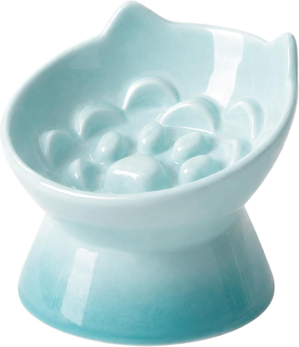 PawsPik Lynx Ceramic Raised Slow Dog & Cat Elevated Food Bowl, Arctic Ombre