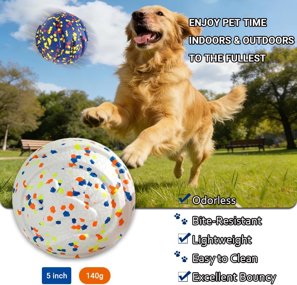 Mankoda Durable Dog Toy Ball, 5" Big Ball for Aggressive Chewers - Blue | Hollow Design, Bouncing & Lightweight, ETPU Non-Toxic Chewing, Built-in Bell, Dog Herding Toy for Medium / Large Dogs