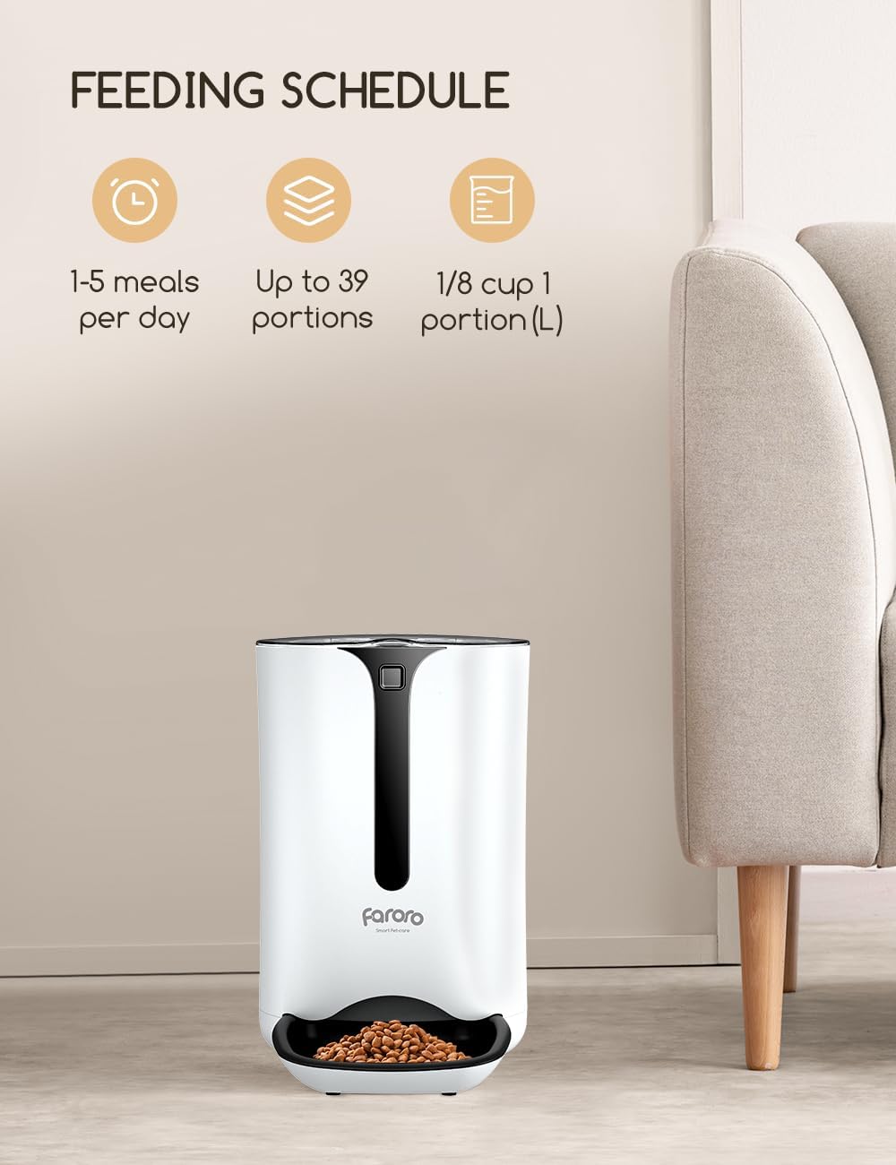 Faroro 7L/30 Cups Automatic Cat Feeder, Cat Food Dispenser with Portion Control, 1-5 Meals Per Day, Dual Power Supply, 10s Voice Recording for Cats and Small Dogs