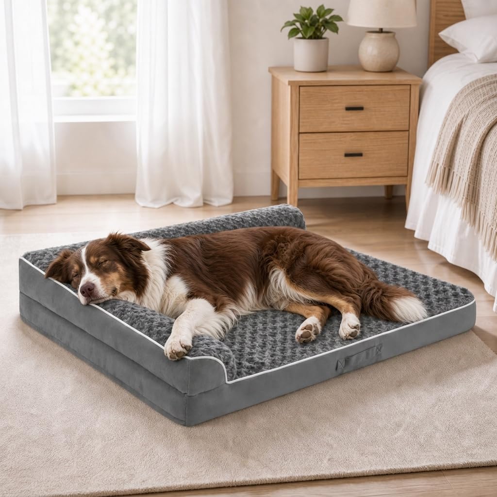 XL Orthopedic Dog Bed for Large Sized Dogs, 42"x30", Dark Grey