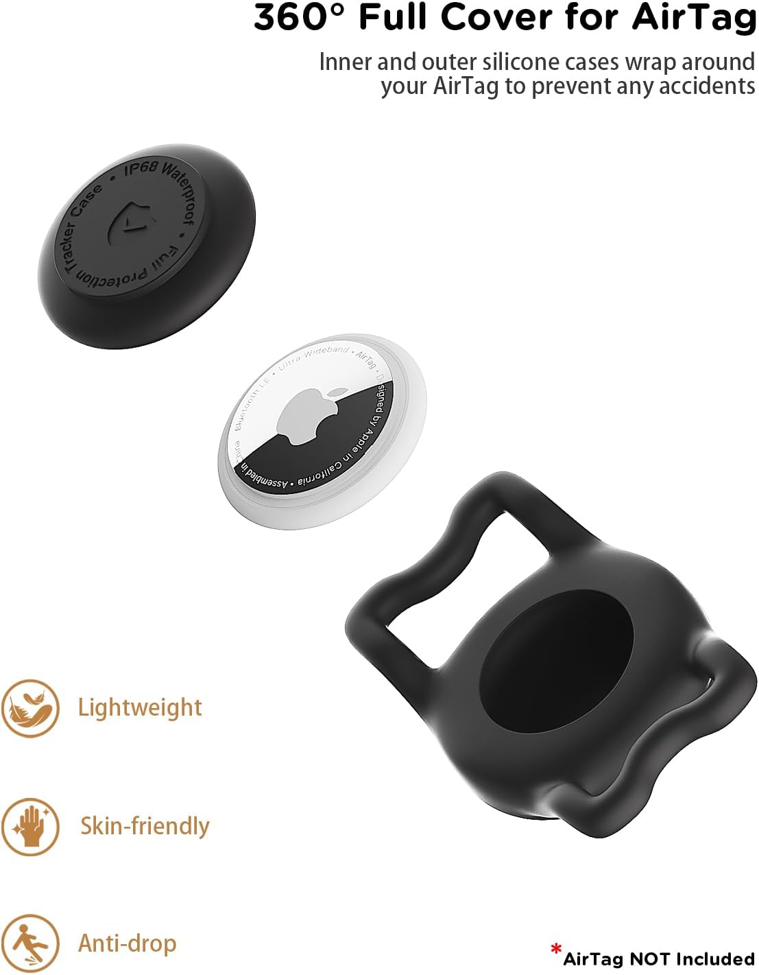 IP68 Waterproof Dog AirTag Holder for Dog Collar, Soft, Stretchy Silicone