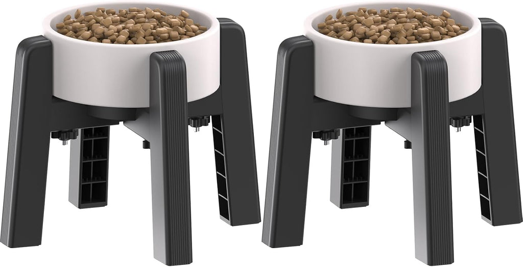 Dog Bowl Stand with Adjustable Width [2 Pack, Stand Only] | Elevated Pet Water & Food Bowl for Medium Dogs, Stable and Anti-Slip Raised Bowl