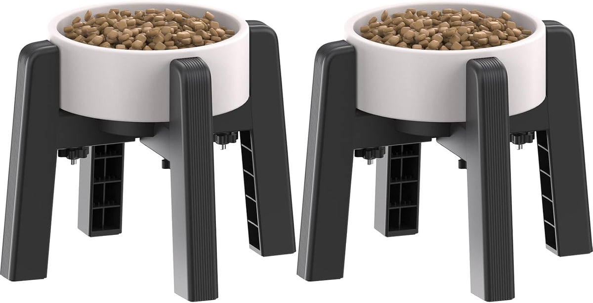 Dog Bowl Stand with Adjustable Width [2 Pack, Stand Only] | Elevated Pet Water & Food Bowl for Medium Dogs, Stable and Anti-Slip Raised Bowl