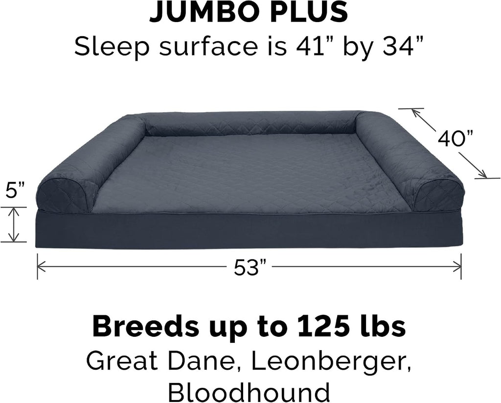 Furhaven Orthopedic Dog Bed for Large Dogs w/ Removable Bolsters & Washable Cover, For Dogs Up to 125 lbs - Quilted Sofa - Iron Gray, Jumbo Plus/XXL