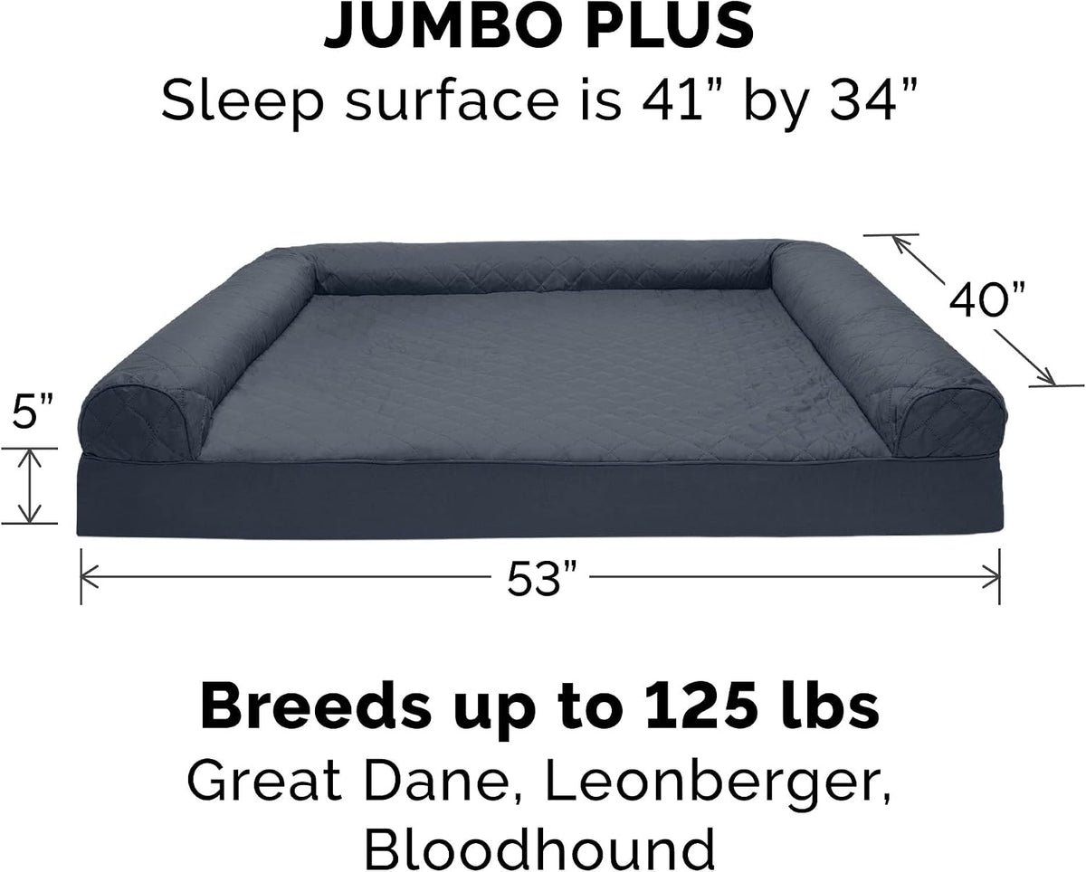 Furhaven Orthopedic Dog Bed for Large Dogs w/ Removable Bolsters & Washable Cover, For Dogs Up to 125 lbs - Quilted Sofa - Iron Gray, Jumbo Plus/XXL