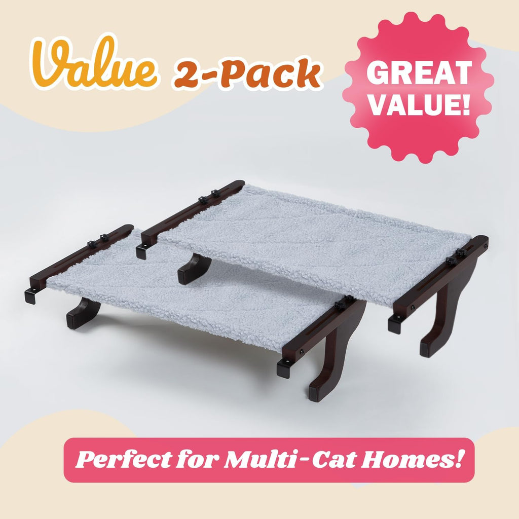 Zakkart 2-PC Easy Seat Cat Perch for Windowsill (Dark Stained Wood/Gray, M)