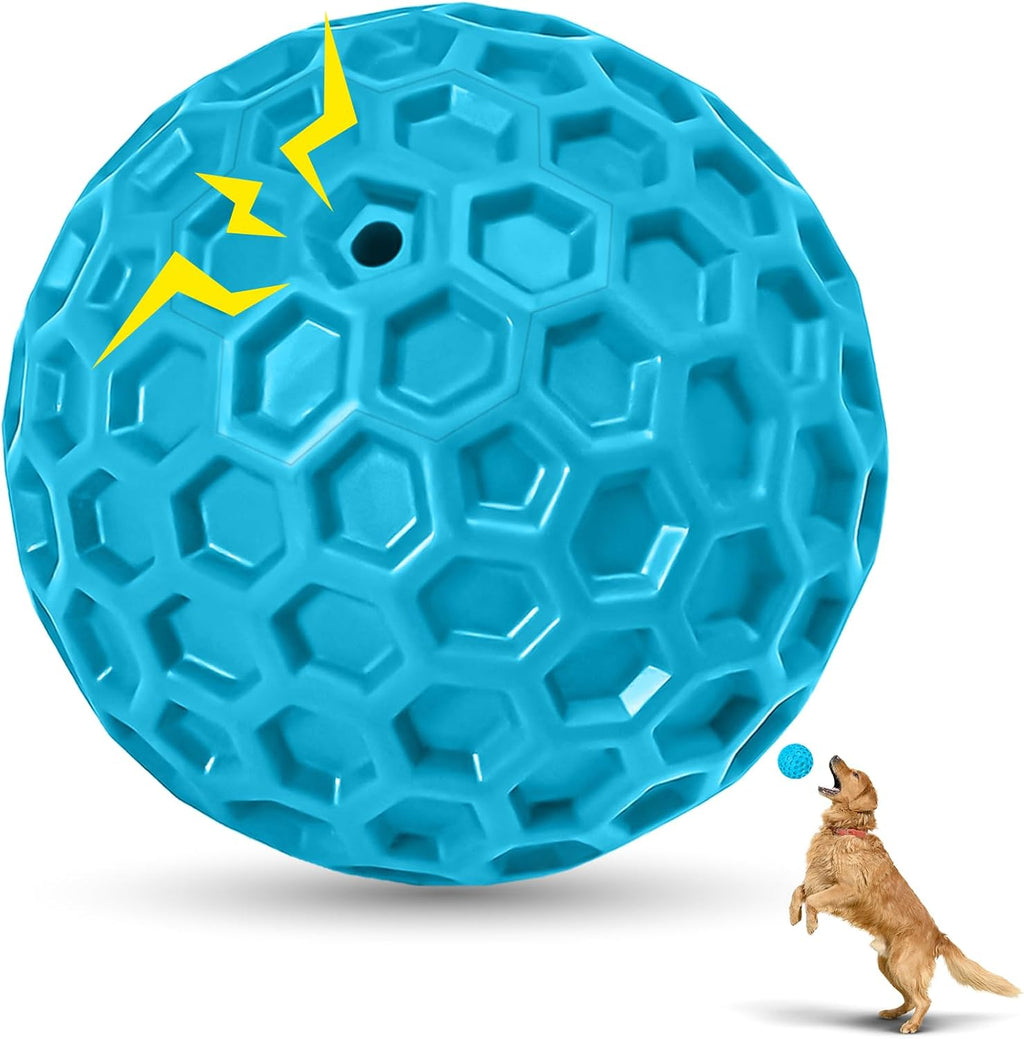 Indestructible Squeaky Dog Ball for Aggressive Chewers, Rubber Interactive Dog Toy for Teething, Relieving Anxiety. Chew Toy for Large, Medium Breeds, Outdoor & Indoor Ball.
