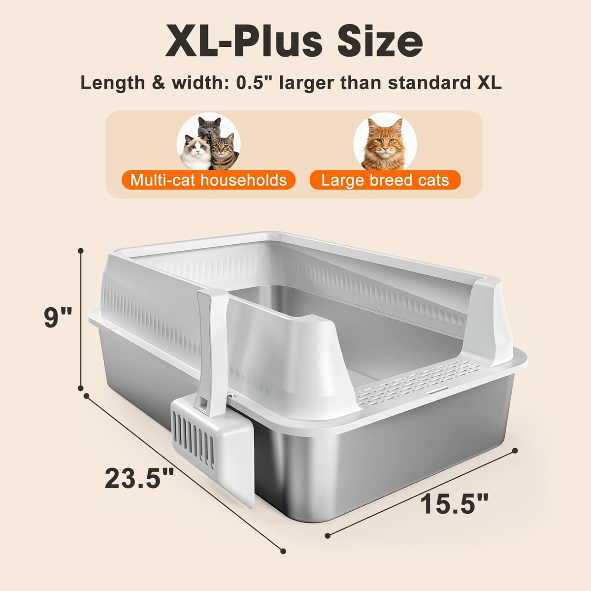AIPERRO Stainless Steel Litter Box with Lid, XL High Sided for Large Cats