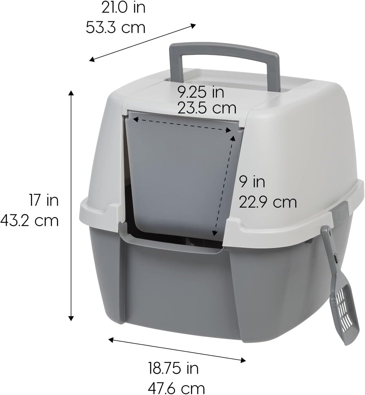 IRIS USA Large Front Door Cat Litter Box, Walk-in Entry, Gray | Easy Access Needs, Private Enclosure Design, Covered Walk-Through, Contained Environment, Privacy Hood