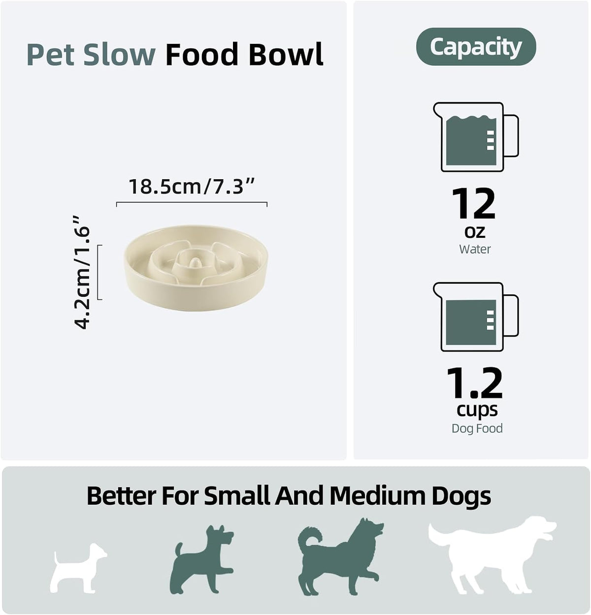 Havniva Ceramic Slow Feeder Dog Bowls, 7.3 in Slow Feeder for Small Breed